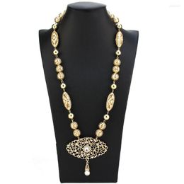 Chaînes arabe femmes perles collier métal boule chaîne couleur or mariée bijoux de mariage maroc Caftan poitrine Sunspicems