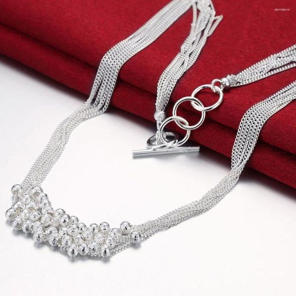 Cadenas llegada 925 collares de plata diseño de moda Scrub collar de cadena de cuentas redondas para mujeres joyería fina