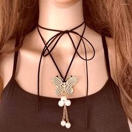 Chaînes Arrivée Réglable Cire Ligne Papillon Perle Pendentif Collier 2023 Mode Simple Bijoux Fabricants Ventes Directes