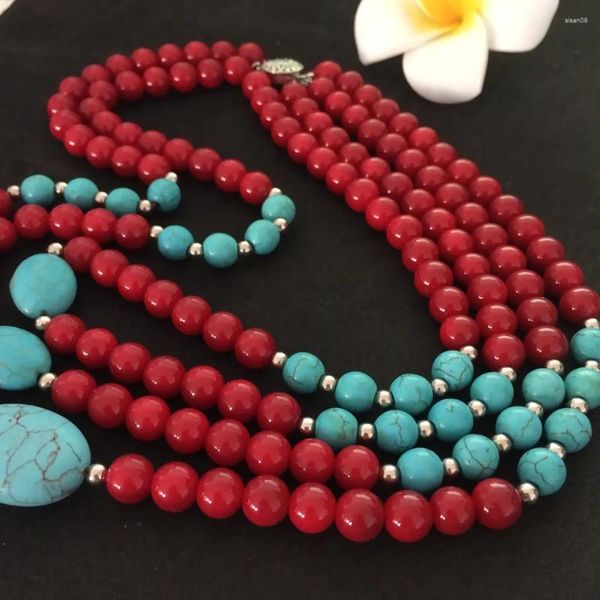 Chaines Arrivée Red Artificial Coral Charms Calaite Stone Turquoises Turquoises 8 mm Collier semi-précieux faisant 18 pouces