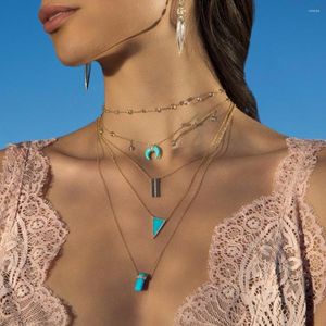 Cadenas Llegada Rosa Oro Plata Color Azul Turquesa Howlita Piedra Media luna Cuerno Collar de moda para mujer Joyería Boho