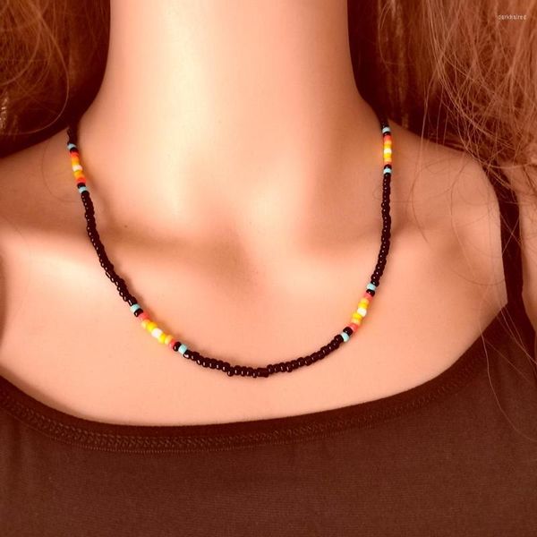 Chaînes Arrivée Petit Collier De Perles De Verre Coloré Court Charme Doux Cou Bijoux Cadeau Pour Petite Amie