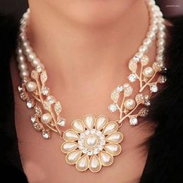 Chaines Arrivée Bohème Bohemian Artificial Pearl Flower Pendant Collier Choker Jewelry Gift Wholesale Drop