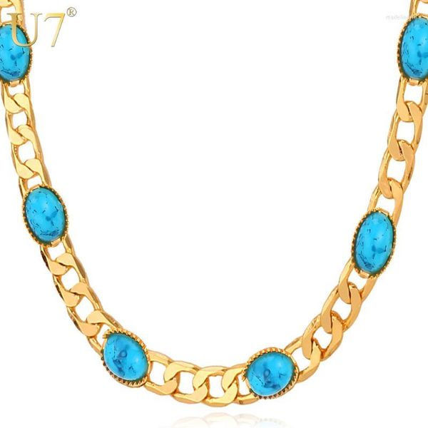 Chaînes arrivées à la mode couleur or pierre bleue femmes/hommes bijoux en gros 22 pouces lien chaîne collier N388Chains