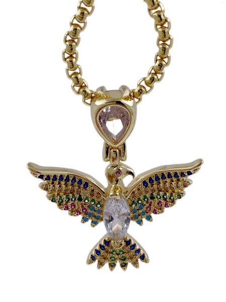 Collier aigle en filigrane articulé, chaîne plaquée or 18 carats avec fermoir mousqueton