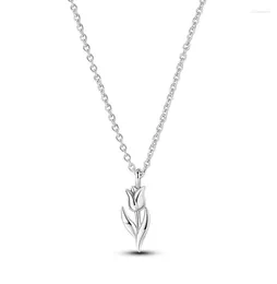 Chaines Artistic 925 Collier de chaîne de tulipe rétro Sterling Silver pour les dames accessoires de bijoux exquis