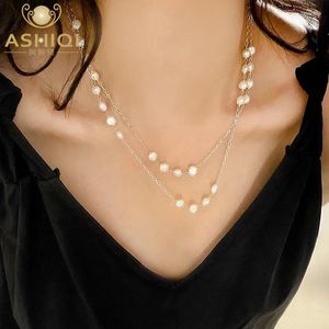 Chaines Ashiqi 925 Collier de perle d'eau douce Natural Baroque Natural Chaîne de pull à pulls pour filles bijoux de mode pour filles