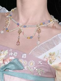 Chaînes assorties glyde ancienne glaçure de style sirène sirène multicouche à front de front collier rose cristal doux accessoires