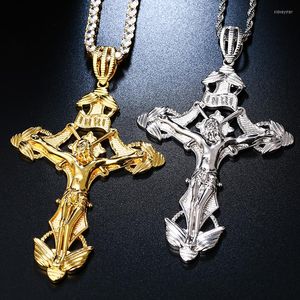 Cadenas Atoztide clásico INRI crucifijo Jesús pieza Cruz COLLAR COLGANTE con cadena de tenis hombres joyería religiosa