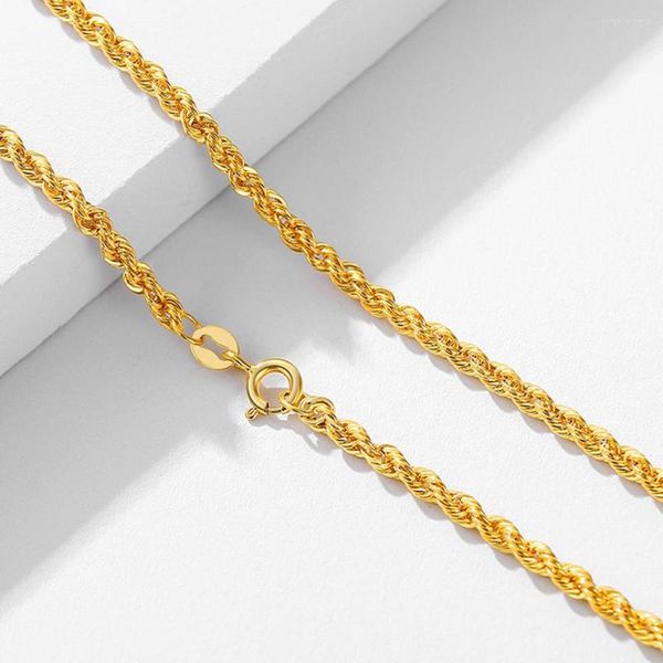 Chaînes Au750 Pure 18K Or Jaune 2mmW Corde Creuse Chaîne Lien Femmes Collier 40-50cmL