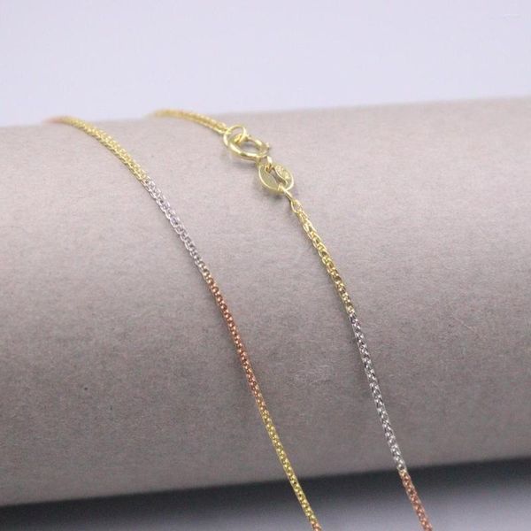 Cadenas Au750 Real 18K Multi-tone Gold Chain Neckalces para mujeres Mujer 0.9mm Trigo Link Gargantilla Collar 16 pulgadas de longitud