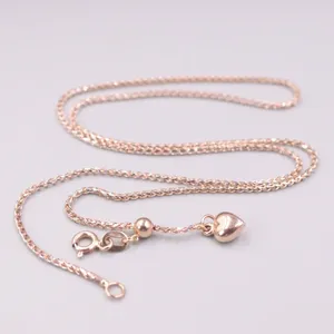 Cadenas Au750 Real 18k Collar de cadena de oro rosa para mujeres Mujer 1.2mm Collar de gargantilla de trigo brillante 18''L Regalo