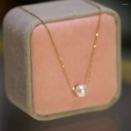 Kettingen Au750 Real 18K Geelgoud 1mmw Singapore Chain met Natural Pearl Link Woman Necklace (dunne ketting)