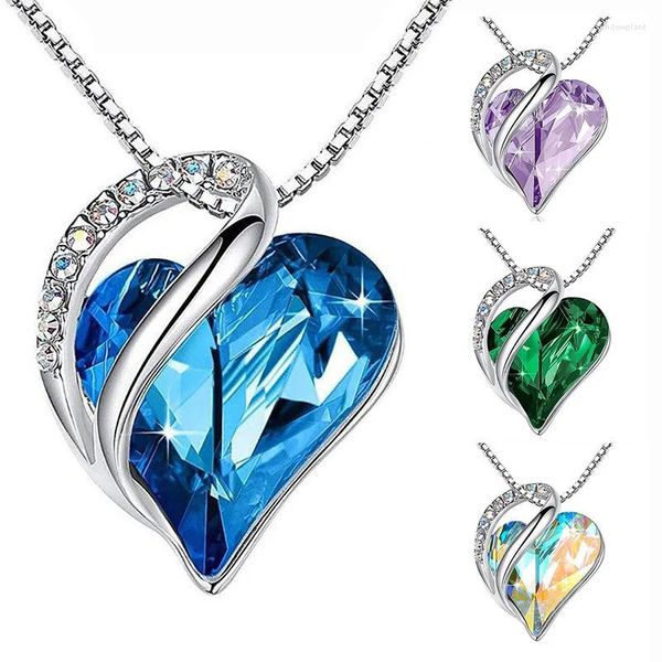 Cadenas de cristal austriaco corazón del océano colgante collar el regalo para la novia amor para siempre cadena de joyería de moda