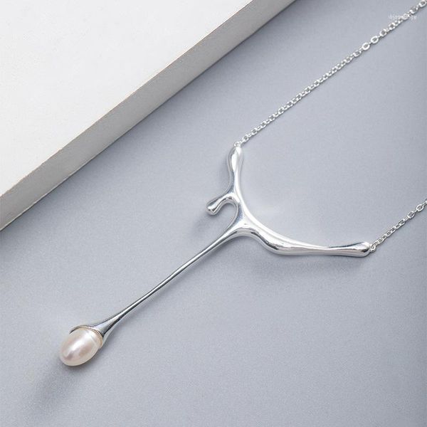 Chaînes Authentique 925 Argent Rétro Ethnique Collier Femme Simple Goutte D'eau Douce Perle Pendentifs Colliers Bijoux En Gros XL027