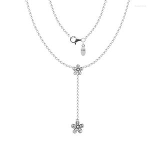 Ketens authentiek 925 sterling zilveren oogverblindende bloem kettingen voor vrouwen heldere cz ketting hanger ketting bijoux femme groothandel