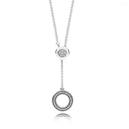 Chaînes Authentique 925 Sterling Silver Sparkling Signature Logo Pave Circle Y Collier De Mode Fit Femmes Perle Charme Cadeau DIY Bijoux