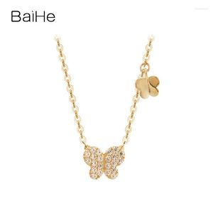 Kettingen Baihe Solid 14K Wit/Geel/Rose Gold Natuurlijke Diamanten Sweet Butterfly ketting voor vrouwen Betrokkenheid Trendy Fine Jewelry Collar