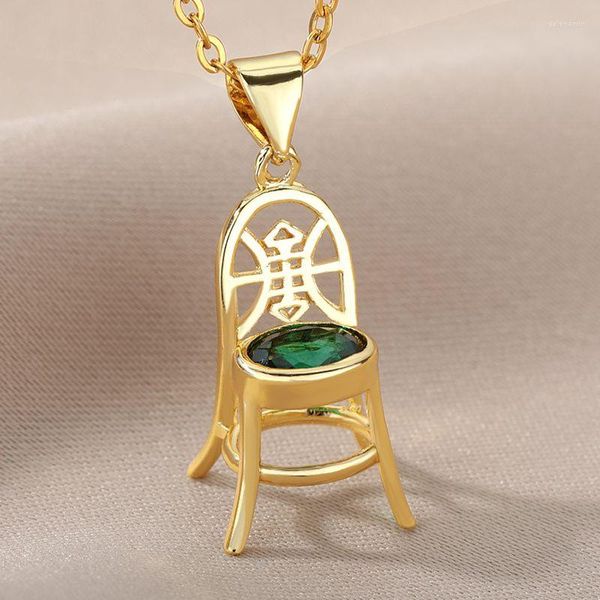 Chaînes Barber Chair Pendentif Collier En Acier Inoxydable Rose Vert Zircon Colliers Charme Bijoux Pour Femmes Hommes Cadeau D'anniversaire