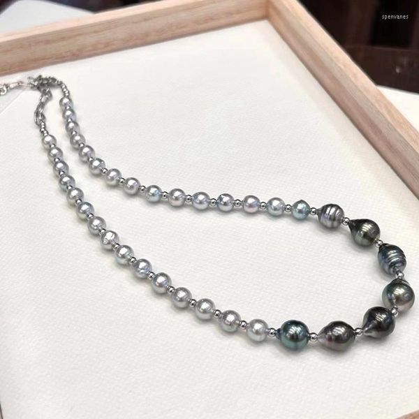 Cadenas Barroco Akoya y Tahitian Seawater Pearl Beads Collar para hombres Mujeres Hecho a mano Bicolor Strand Joyería de moda