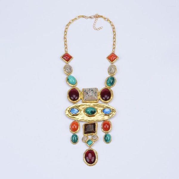 Chaînes baroque coloré pierres précieuses pull chaîne colliers pour femmes vintage or déclaration collier tribal turc fête bijoux