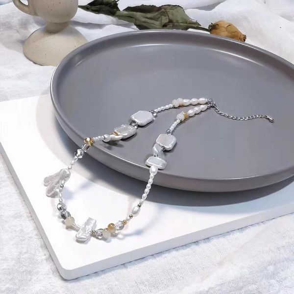 Cadenas de perlas naturales de agua dulce barrocas collares de moda estilo Casual para mujeres niñas fiesta o regalo con extensión de Metal única