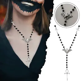 Cadenas Collar de murciélago Black Rosario largo con cuentas Antiguo para mujeres
