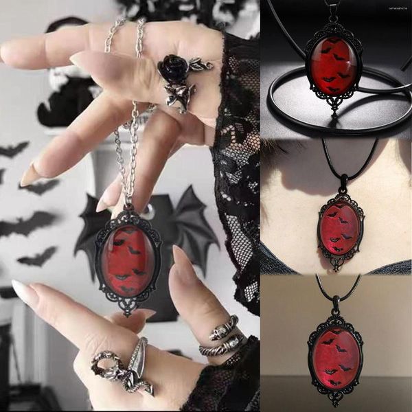 Chaînes Bat Collier Vintage Sang Cabochon Pendentif Ras Du Cou Sorcière Bijoux Cadeau Pour Femme Fille