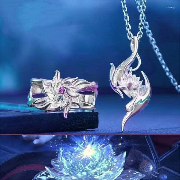 Chaînes Battle Through The Heaven Fights Break Sphere Xiao Yan Lotus Anneau Pendentif Collier Argent Plaqué Anime Cos Bijoux Cadeau