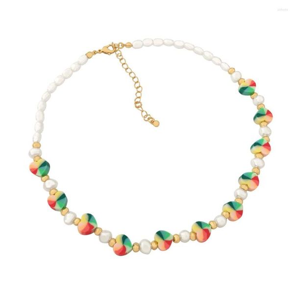 Chaînes perles collier ras du cou pour femmes mode multicolore perles colliers de perles coquille coeur charme Sumemr bijoux