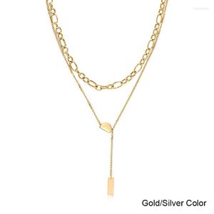 Chains Bean Pandent Necklace for Men Dames Roestvrij staal Double Layer Chain Gold Silver Color Fashion Jewelry (GN360)