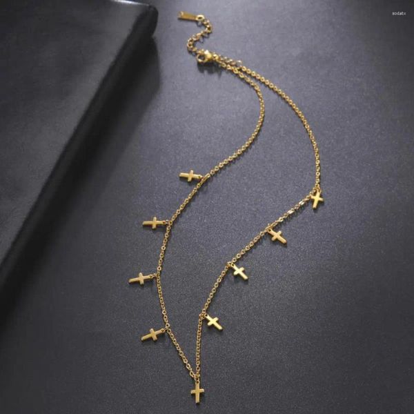 Chaînes Belle chaîne de clavicule Collier ras du cou léger Collier réglable Habillage Femme Pendentif Croix