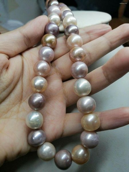Chaînes Belle collier de perles naturelles Akoya 11-12mm Violet Pentecôte Rose 18 pouces