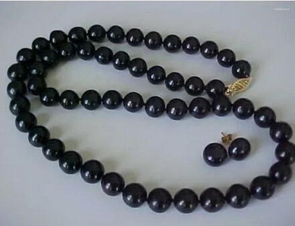 Ketten Wunderschöne reine natürliche 10–11 mm schwarze Tahiti-Perlen-Halskette, Ohrringe-Set, 45,7 cm, Boutique-Schmuck
