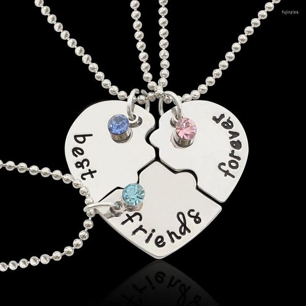 Cadenas BFF cristal corazón collares para 4 cuatro amigos collar forma rompecabezas mano sello amistad joyería mujer chica