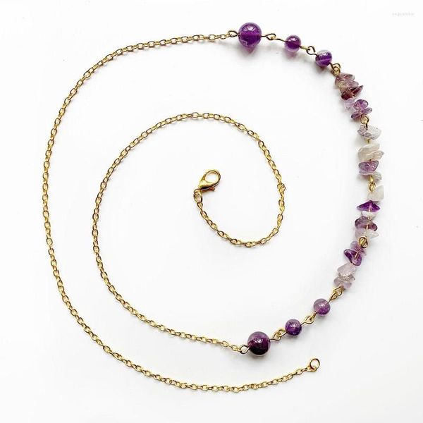 Chaînes Bhuann naturel violet cristal pendentif pierre collier hommes femmes longue chaîne puces pierres guérison Quartz perles bijoux livraison directe