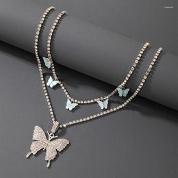 Chaînes grand papillon pendentif collier pour femmes INS acrylique gland multi-couche chaîne tour de cou alliage fête bijoux collier 18836