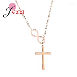 Kettingen Big Cross Pendant Kettingen Women Gift Hip Hop Rose Gold Color 925 Sterling Silver Chain Necklace Sieraden voor trouwfeest