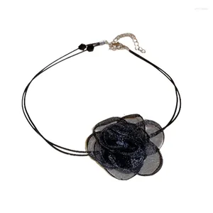 Kettingen Grote Roos Bloem Ketting Gothic Zwart Net Voor Vrouwen Verstelbare Touw Choker Y2K Party Favor