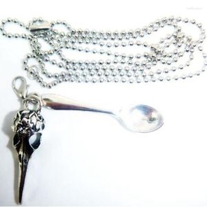 Chaînes Oiseau Crâne Mini Thé Snuff Cuillère Pendentif Collier Pour Femmes Pizza Squelette Badminton Raquette Ras Du Cou Cadeau Bijoux Bijoux