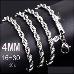 Chaînes Bk 4Mm 925 Sterling Sier Corde Torsadée Collier Pour Femmes Hommes Bijoux De Luxe 16 18 20 22 24 26 28 30 Pouces Drop Delivery Neck Dh6Vw