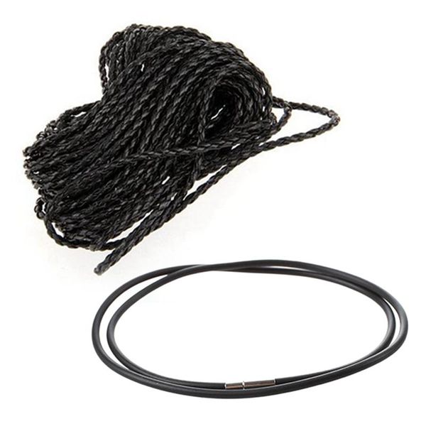 Chaînes Collier en cuir tressé noir Cordon Cordon DIY 3Mm avec caoutchouc - 24 poucesChaînes