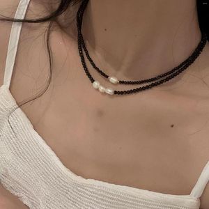 Chaînes perles de cristal noir chaîne collier ras du cou pour femmes Simple fait à la main perles naturelles pendentif fête bijoux cadeau