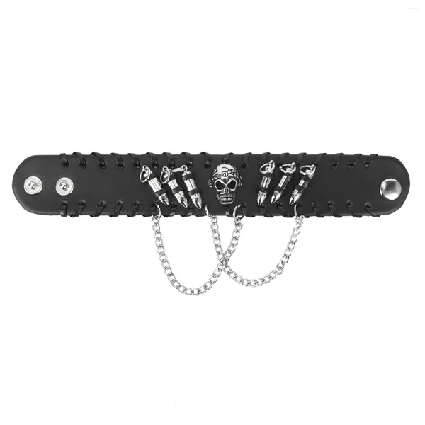 Cadenas Pulseras de pulsera de cadena de calavera de cuero de PU góticas para hombres negros para hombres