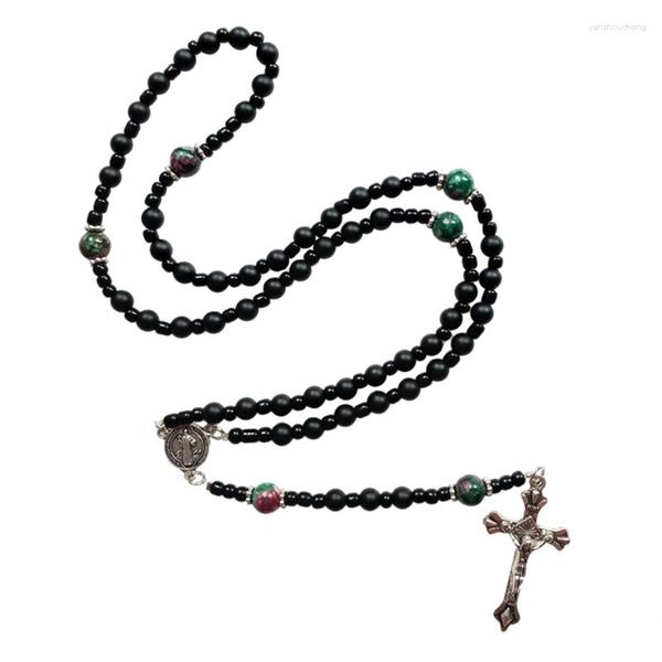 Cadenas Black Onyx Suministros Religiosos Nuestra Señora Rosario Collar de Oración Cristiana