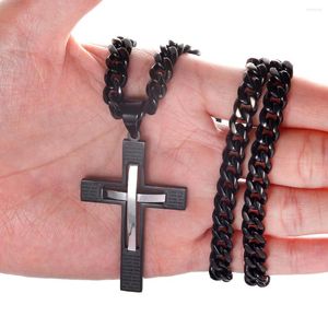 Chaînes ton noir en acier inoxydable 316L croix Crucifix pendentif collier 6mm 18 pouces-36 pouces gourmette cubaine lien chaîne bijoux