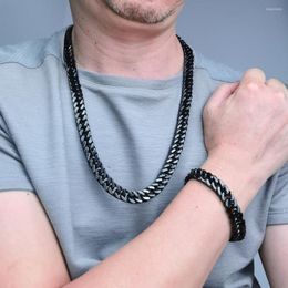 Ketens zwarte toon vaste roestvrijstalen mannen womam sets onecklace en armband turb keten sieraden 6,5-10 mm breedte
