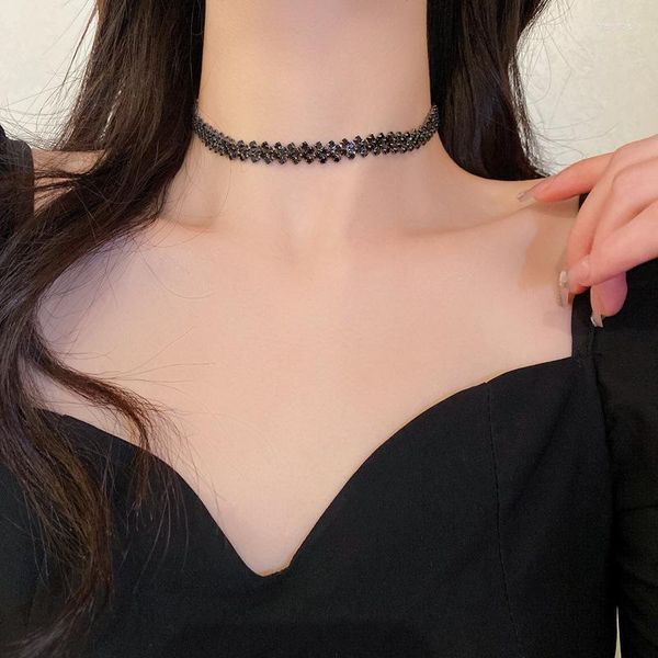 Chaînes BLIJERY mode coréenne collier de couleur noire pour femmes chaîne de cou brillant strass métal colliers bijoux Y2k accessoire