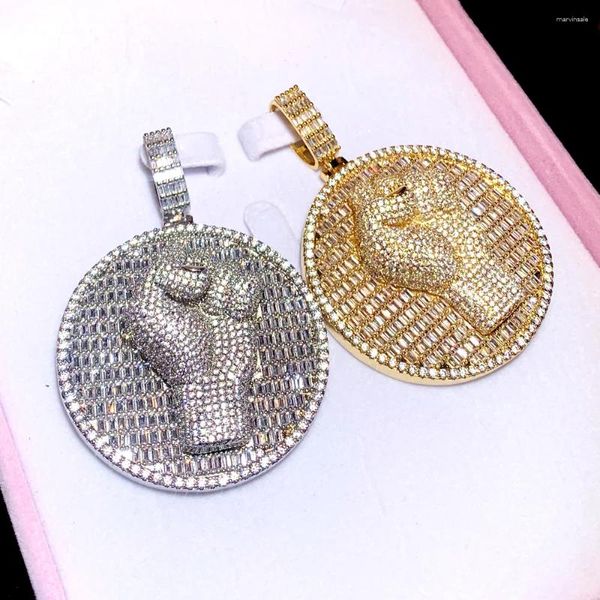 Chaines Bling 5a Cubic Zirconia Hand Fist jarrey up rond Collier pendent complet Fashion pavée CZ Iced Out Hip Hop Bijoux