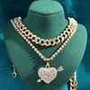 Chains Bling Crystal Heart Pendant Chain Chain Collier pour femmes Gold Silver Color Double couche